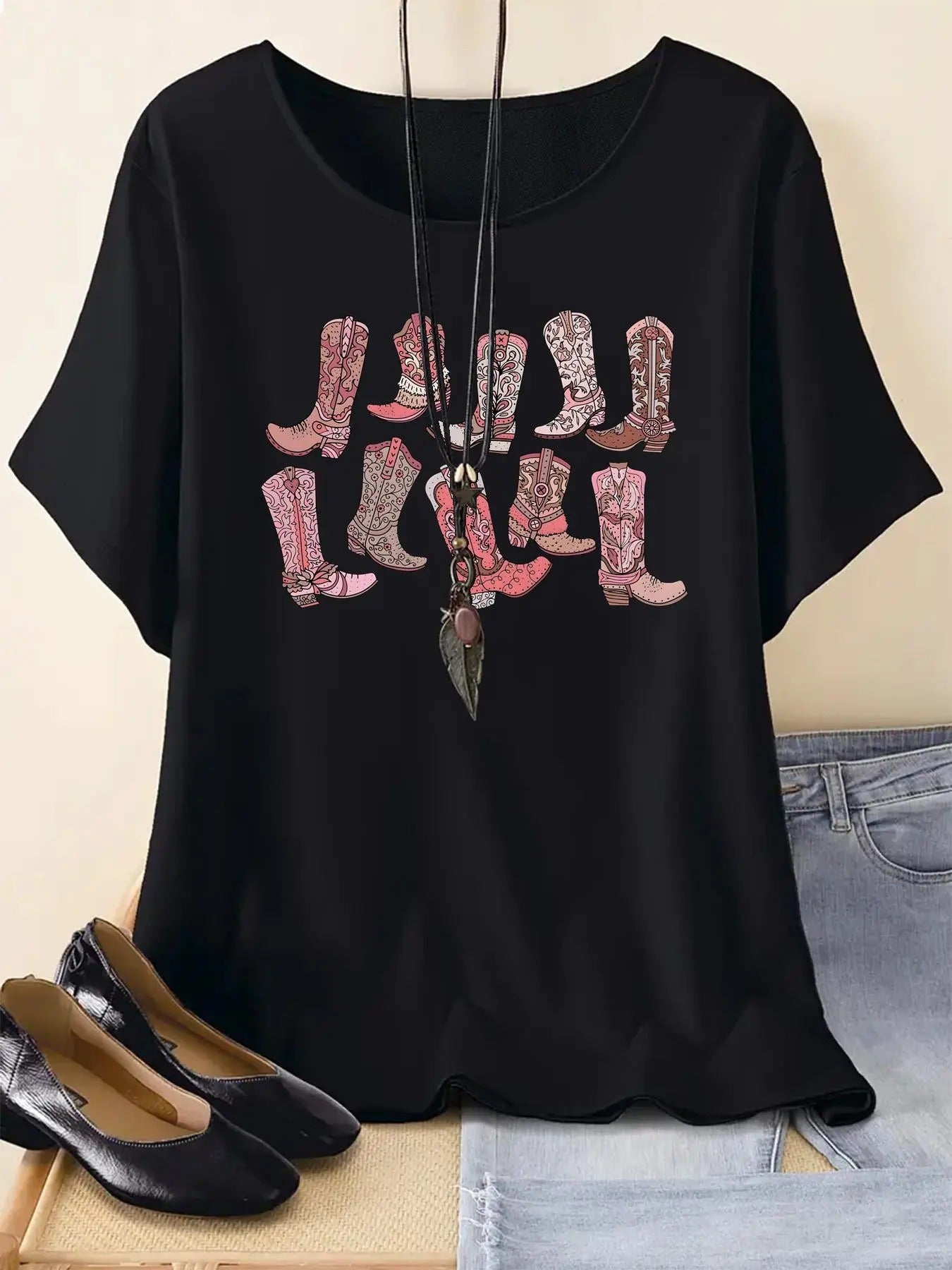 Boot Print Round Neck Vintage Casual Short Sleeve - Adult & Kids T-Shirts, Sweatshirts & Hoodies apparel design preview 1