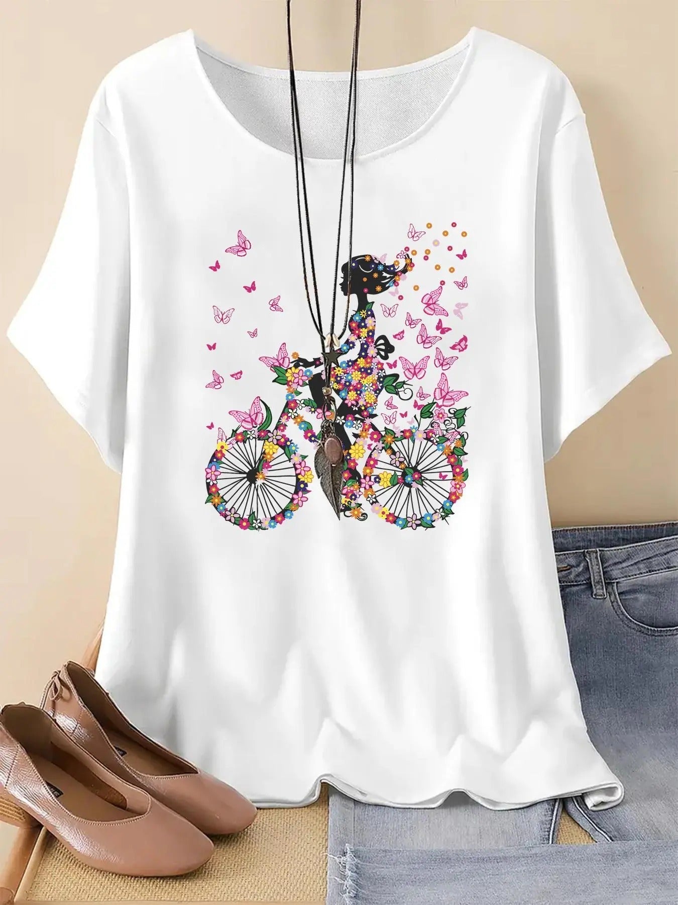 Butterfly Bicycle Print Drop Shoulder Casual Half - Adult & Kids T-Shirts, Sweatshirts & Hoodies apparel design preview 1