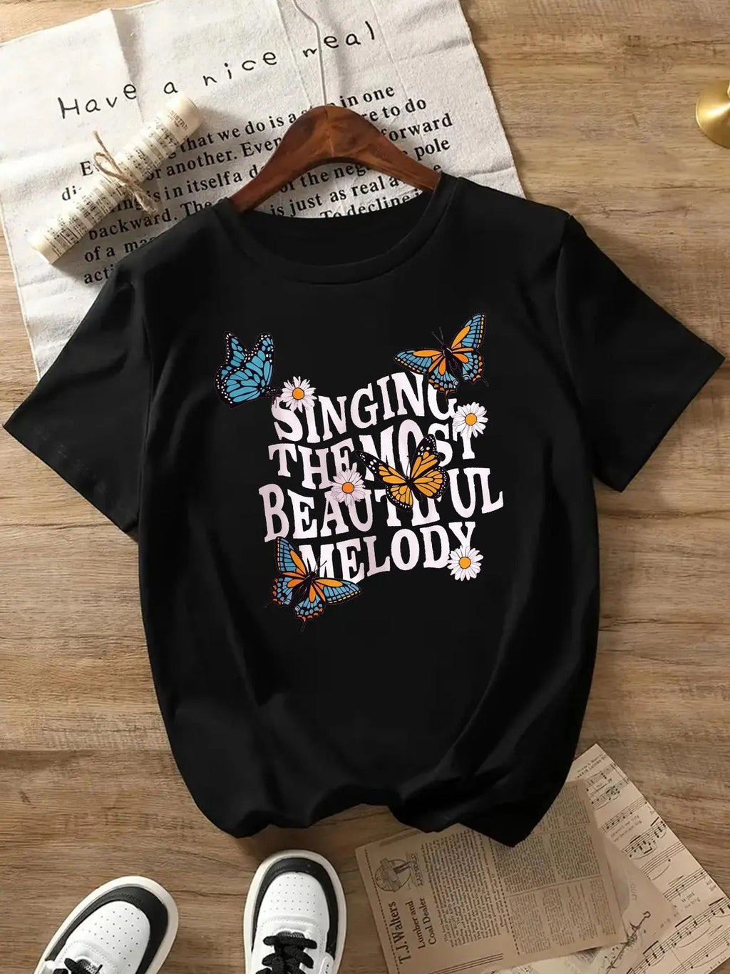 Butterfly Floral Letter Print Round Neck Casual Crew - Adult & Kids T-Shirts, Sweatshirts & Hoodies apparel design preview 1