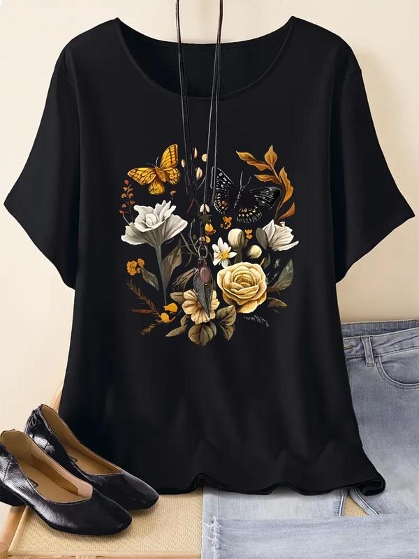 Butterfly Floral Print Round Neck Casual Short Sleeve - Adult & Kids T-Shirts, Sweatshirts & Hoodies apparel design preview 1