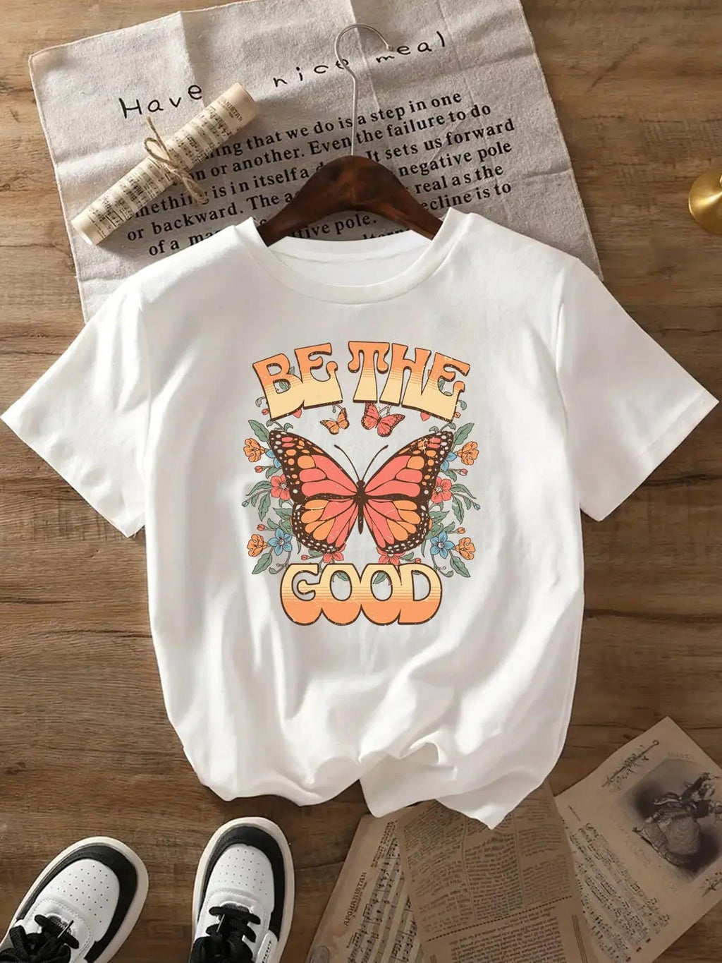 Butterfly Floral Print Round Neck Casual Crew Short - Adult & Kids T-Shirts, Sweatshirts & Hoodies apparel design preview 1