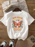 Butterfly Floral Print Round Neck Casual Crew Short - Adult & Kids T-Shirts, Sweatshirts & Hoodies apparel design preview 1