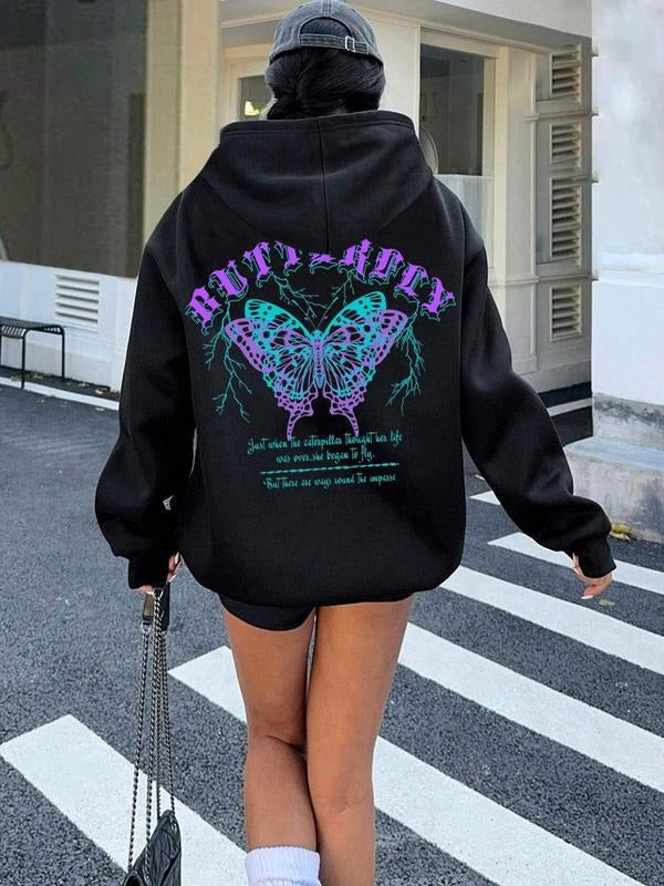 Butterfly Letter Print Casual Hooded Daily Outdoor - Adult & Kids T-Shirts, Sweatshirts & Hoodies apparel design preview 1