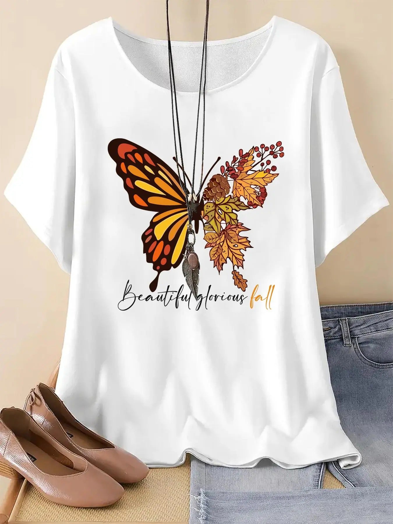 Butterfly Letter Print Round Neck Casual Short Sleeve - Adult & Kids T-Shirts, Sweatshirts & Hoodies apparel design preview 1