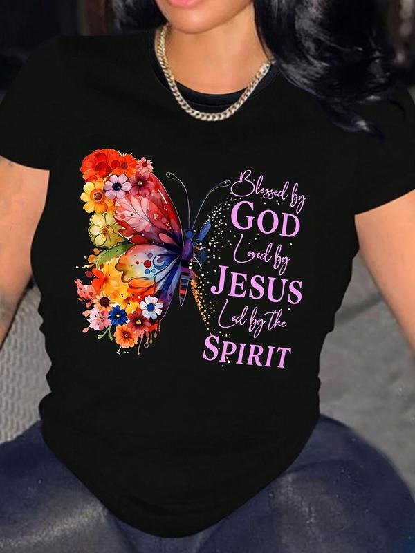 Butterfly Letter Print Round Neck Casual Crew Daily - Adult & Kids T-Shirts, Sweatshirts & Hoodies apparel design preview 1