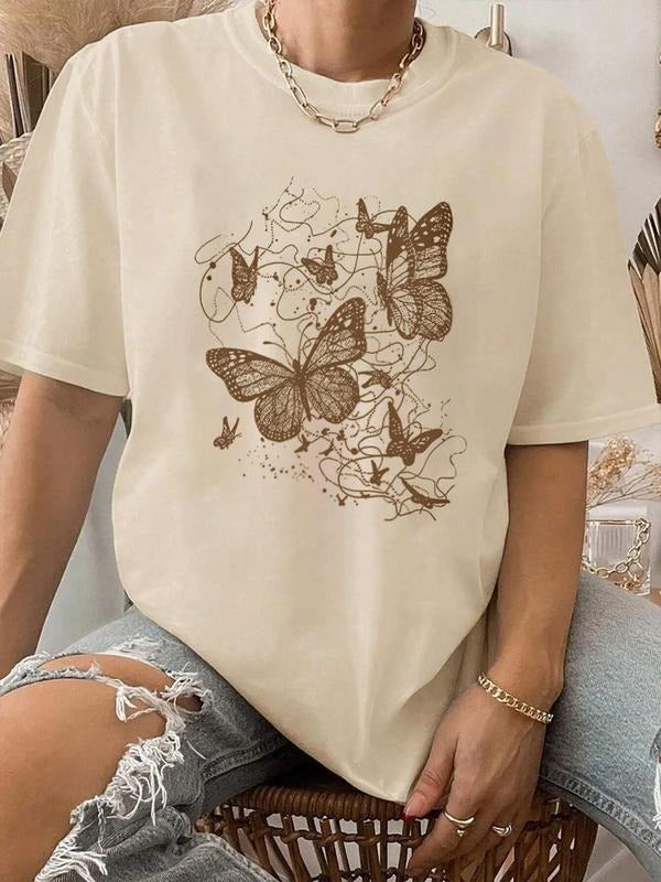 Butterfly Print Round Neck Vintage Casual Short - Adult & Kids T-Shirts, Sweatshirts & Hoodies apparel design preview 1