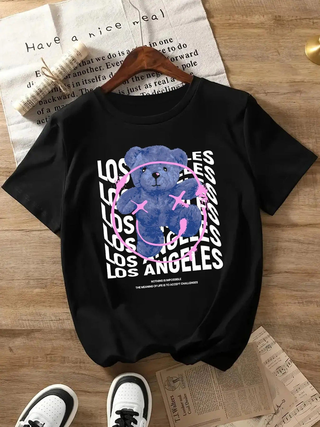 Cartoon Bear Letter Print Round Neck Casual Crew - Adult & Kids T-Shirts, Sweatshirts & Hoodies apparel design preview 1