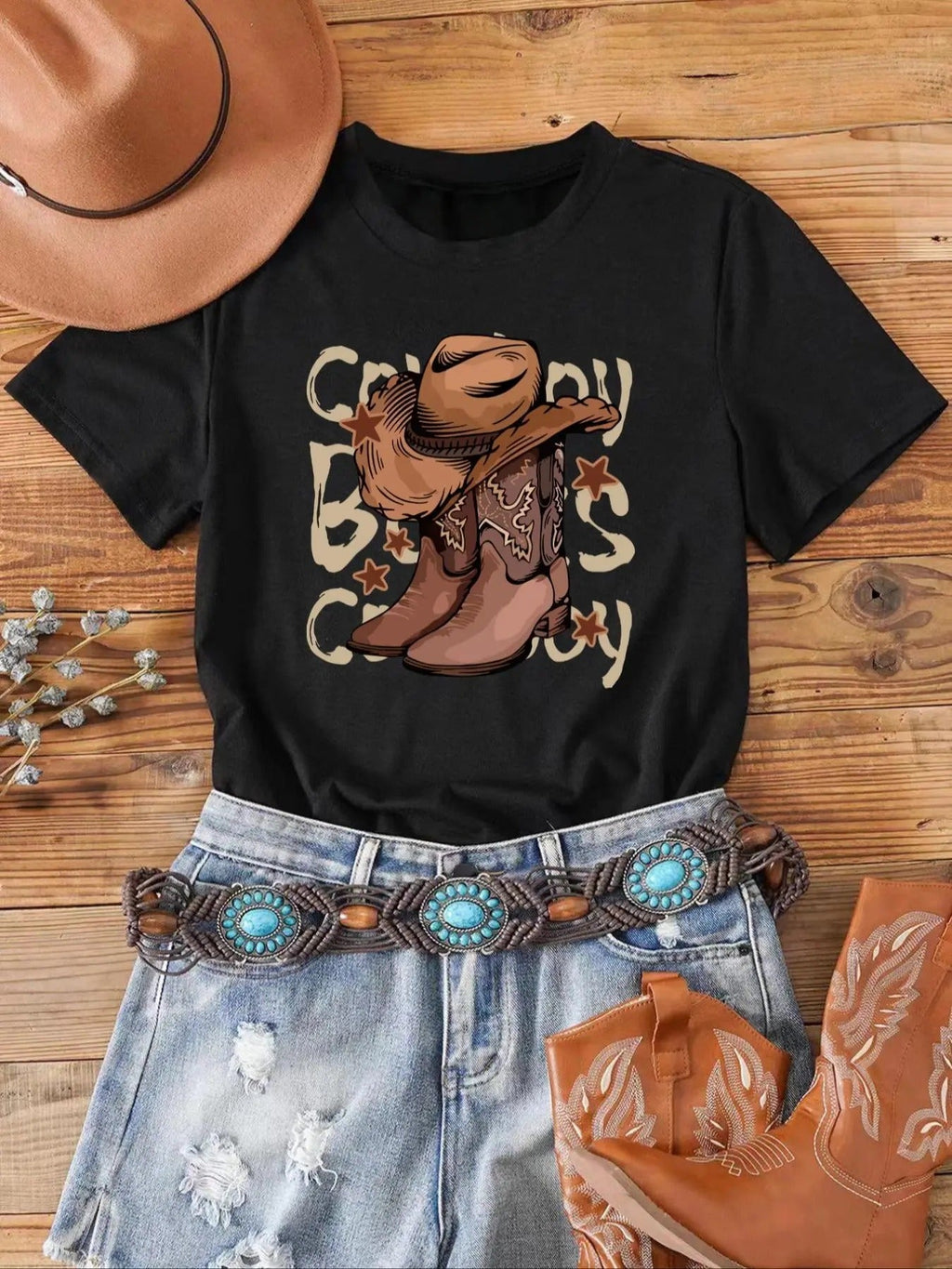 Cartoon Boots Print Round Neck Casual Short Sleeve - Adult & Kids T-Shirts, Sweatshirts & Hoodies apparel design preview 1