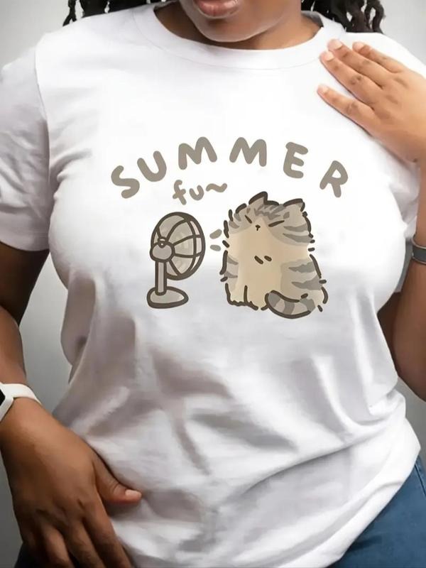 Cartoon Cat Letter Print Round Neck Casual Crew Daily - Adult & Kids T-Shirts, Sweatshirts & Hoodies apparel design preview 1