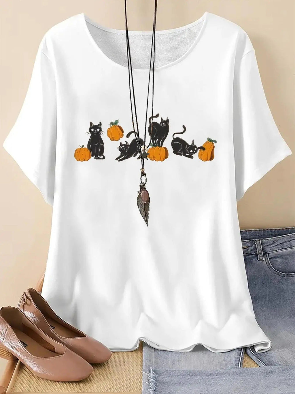 Cartoon Cat Print Round Neck Vintage Casual Drop - Adult & Kids T-Shirts, Sweatshirts & Hoodies apparel design preview 1