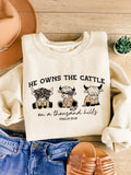 Cartoon Cow Letter Print Crew Neck Casual Daily - Adult & Kids T-Shirts, Sweatshirts & Hoodies apparel design preview 1