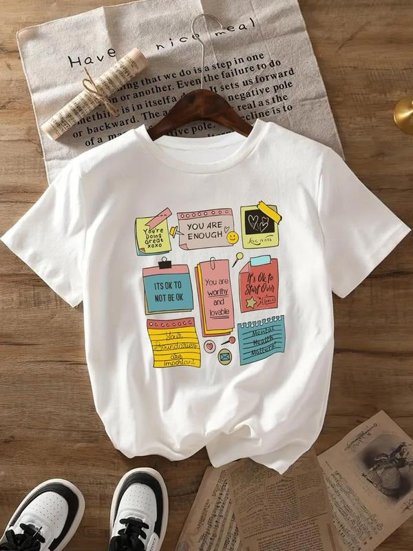Cartoon List Print Round Neck Casual Short Sleeve - Adult & Kids T-Shirts, Sweatshirts & Hoodies apparel design preview 1