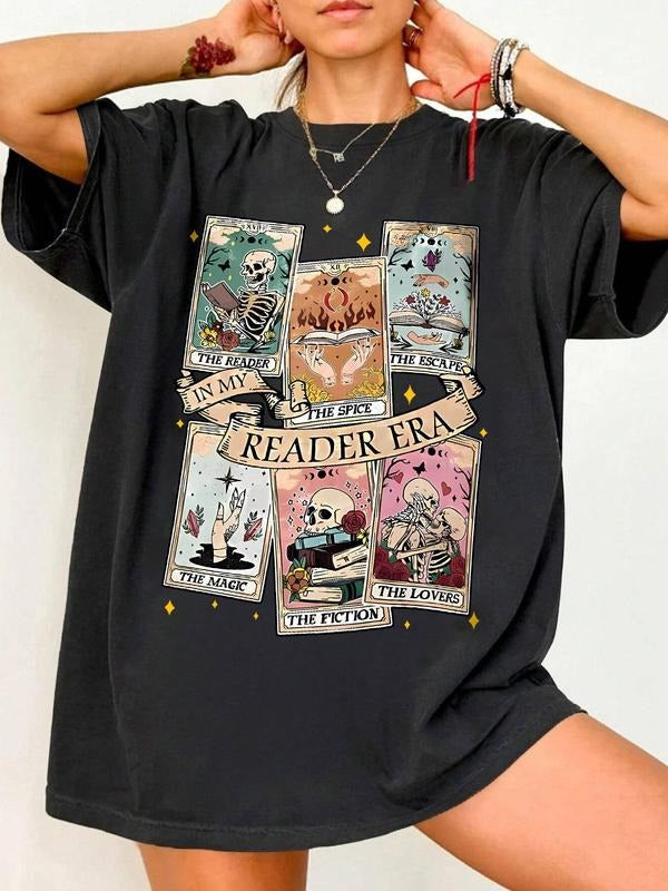 Cartoon Skull Letter Print Drop Shoulder Casual Half - Adult & Kids T-Shirts, Sweatshirts & Hoodies apparel design preview 1