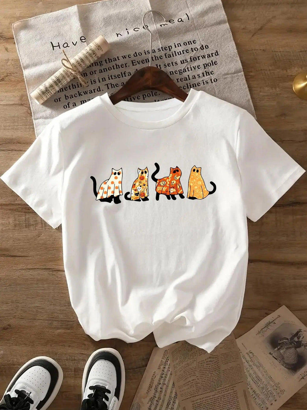 Cat Print Round Neck Casual Short Sleeve Crew All - Adult & Kids T-Shirts, Sweatshirts & Hoodies apparel design preview 1