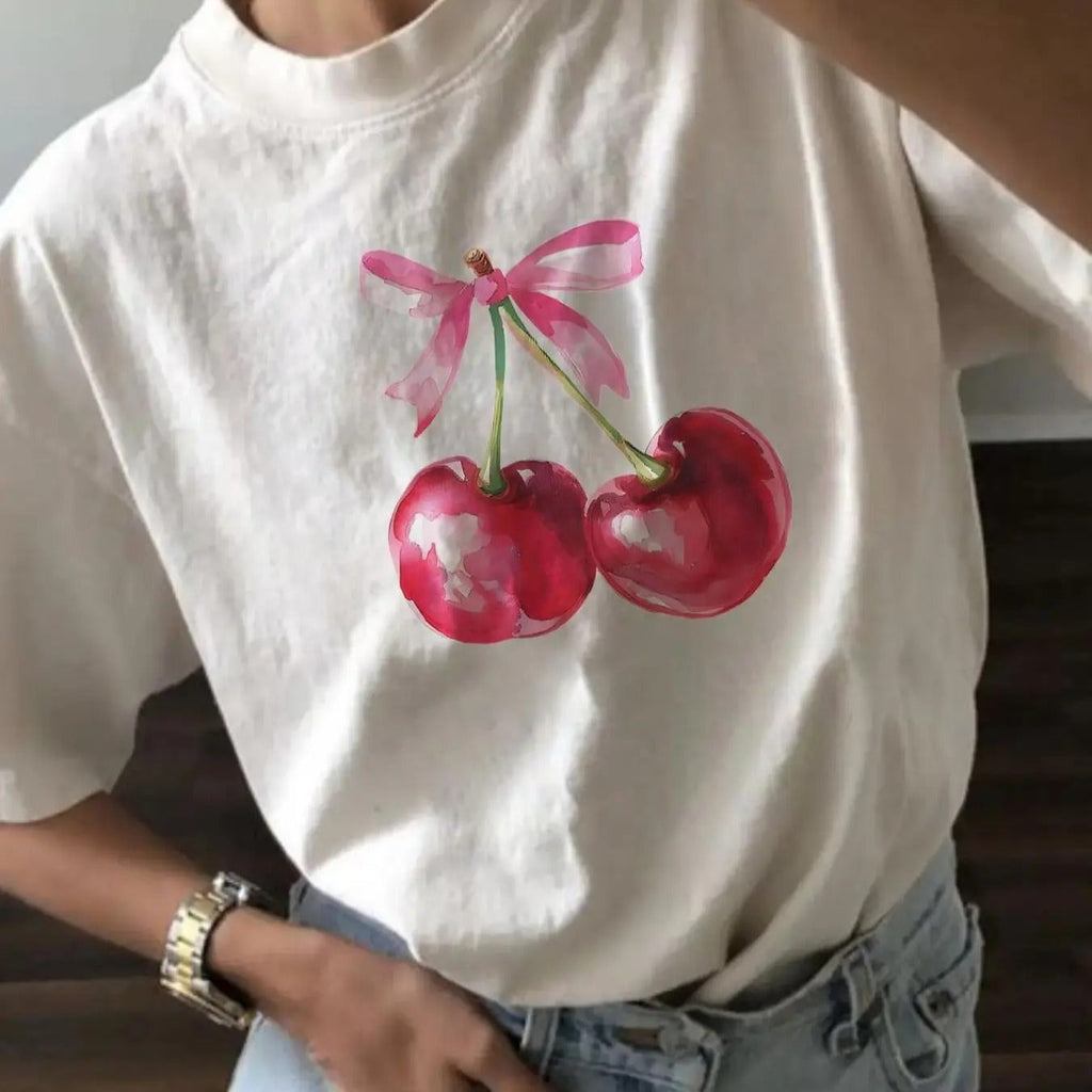 Cherry Print Drop Shoulder Casual Half Sleeve Round - Adult & Kids T-Shirts, Sweatshirts & Hoodies apparel design preview 1