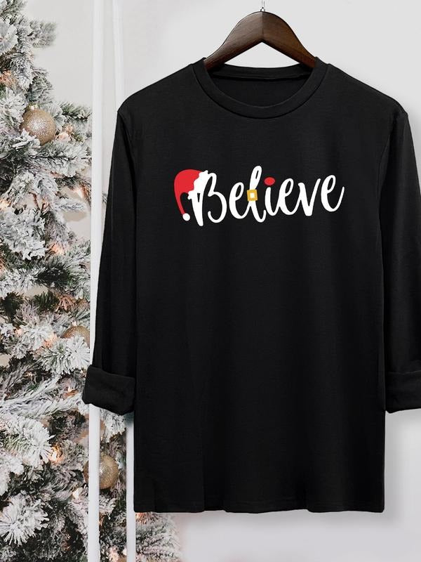 Letter Print Round Neck Casual Crew Fall Winter Top - Adult & Kids T-Shirts, Sweatshirts & Hoodies apparel design preview 1