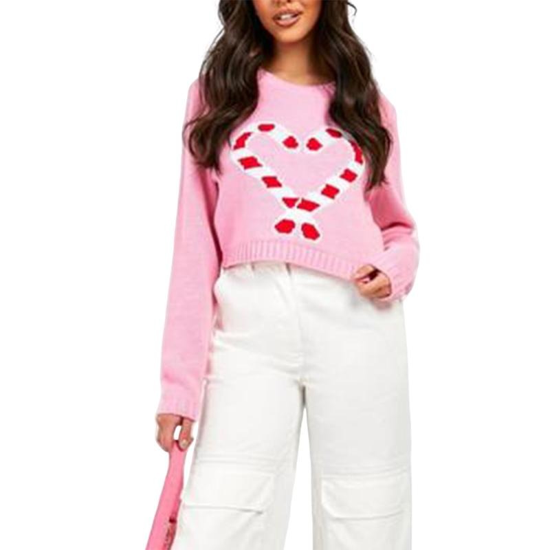 Round Neck Candy Cane Print Loose Knit Tops - Adult & Kids T-Shirts, Sweatshirts & Hoodies apparel design preview 1
