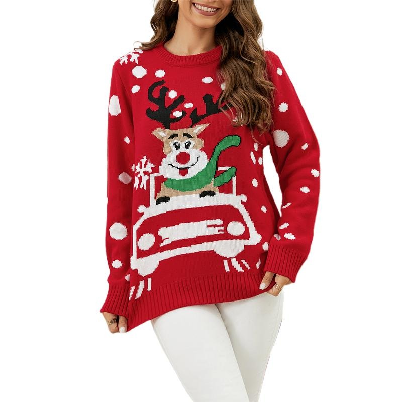 Reindeer Pattern Round Neck Ribbed Knitted Tops - Adult & Kids T-Shirts, Sweatshirts & Hoodies apparel design preview 1