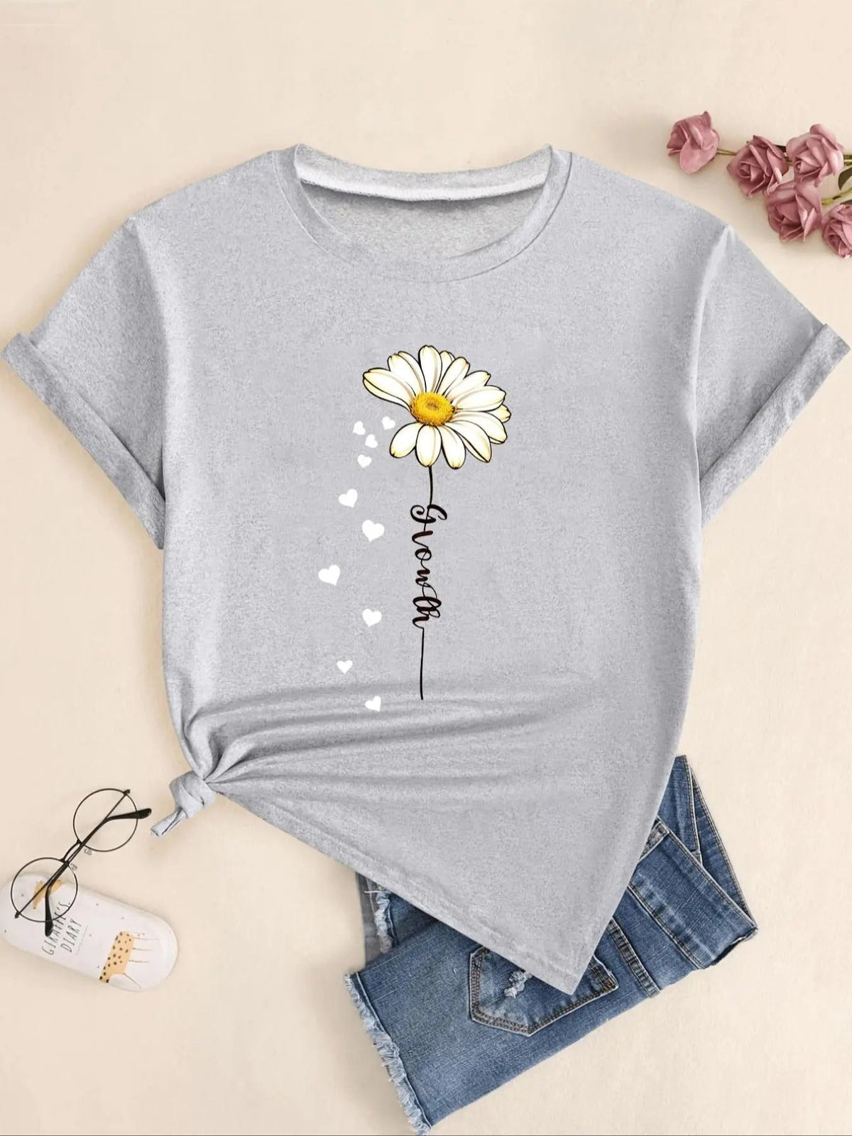 Daisy Heart Letter Print Round Neck Casual Short - Adult & Kids T-Shirts, Sweatshirts & Hoodies apparel design preview 1
