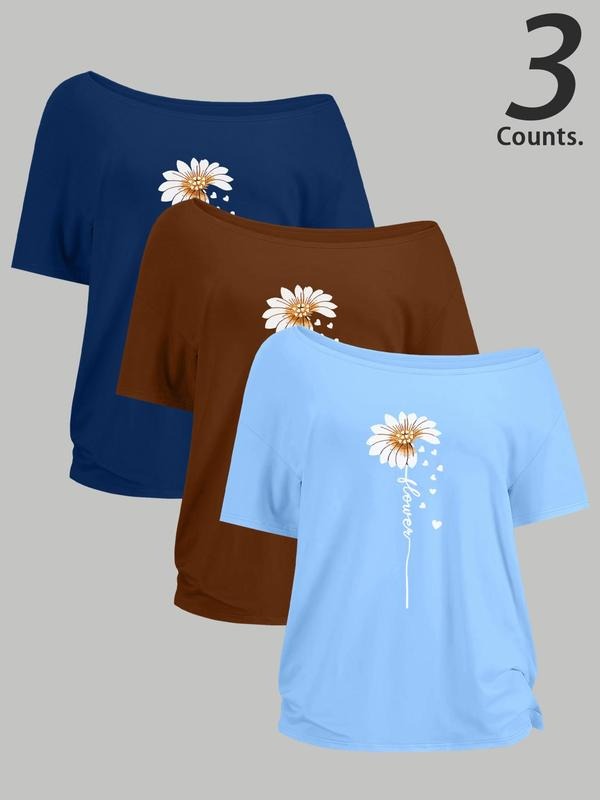 Daisy Print One Shoulder Casual Flower Short Sleeve - Adult & Kids T-Shirts, Sweatshirts & Hoodies apparel design preview 1