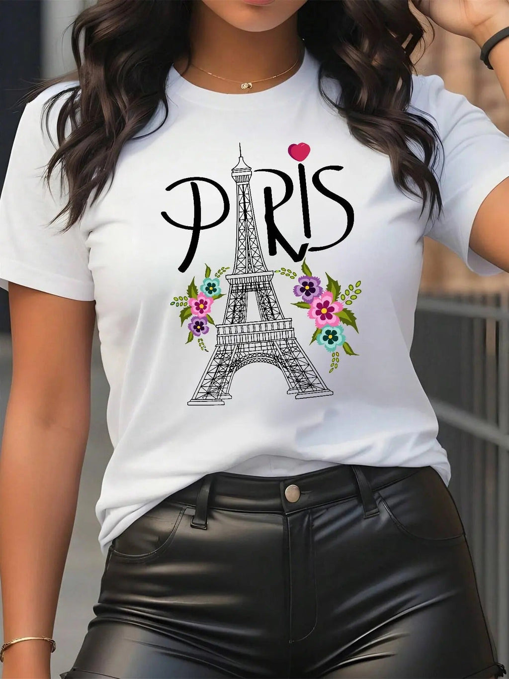 Eiffel Tower Floral Print Round Neck Vintage Casual - Adult & Kids T-Shirts, Sweatshirts & Hoodies apparel design preview 1