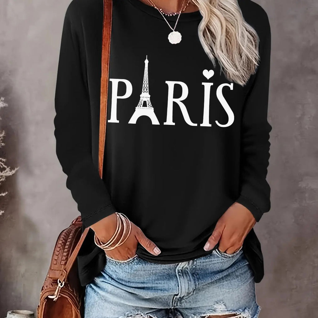 Eiffel Tower Letter Print Drop Shoulder Casual Round - Adult & Kids T-Shirts, Sweatshirts & Hoodies apparel design preview 1