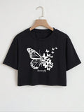 Essnce Butterfly Print Round Neck Crop Casual Short - Adult & Kids T-Shirts, Sweatshirts & Hoodies apparel design preview 1