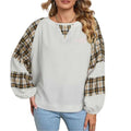 Fall Loose Plaid Print Patchwork Bat Crew Neck Waffle - Adult & Kids T-Shirts, Sweatshirts & Hoodies apparel design preview 1