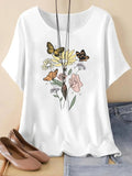 Floral Butterfly Print Round Neck Vintage Casual Drop - Adult & Kids T-Shirts, Sweatshirts & Hoodies apparel design preview 1