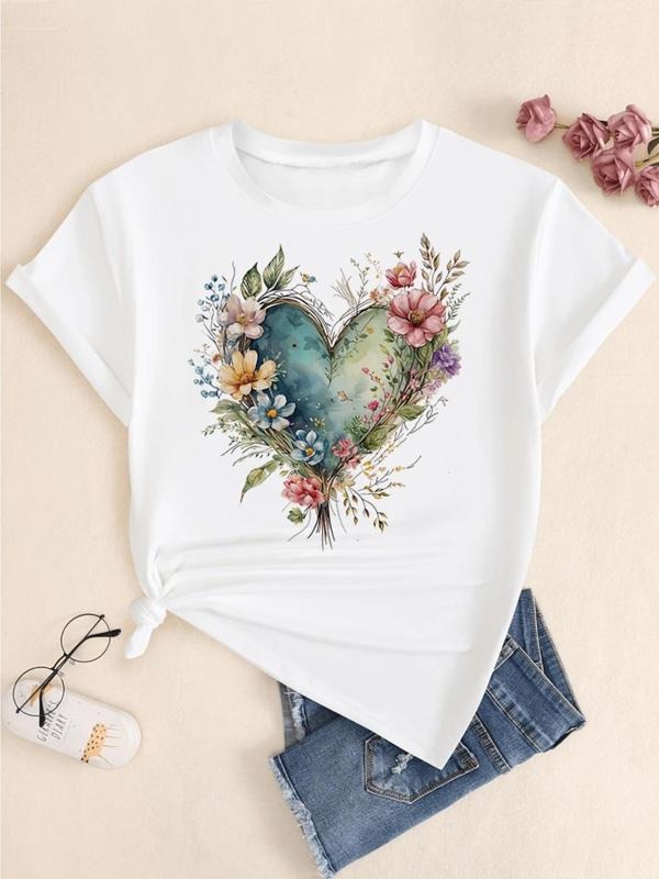 Floral Heart Print Round Neck Casual Short Sleeve - Adult & Kids T-Shirts, Sweatshirts & Hoodies apparel design preview 1