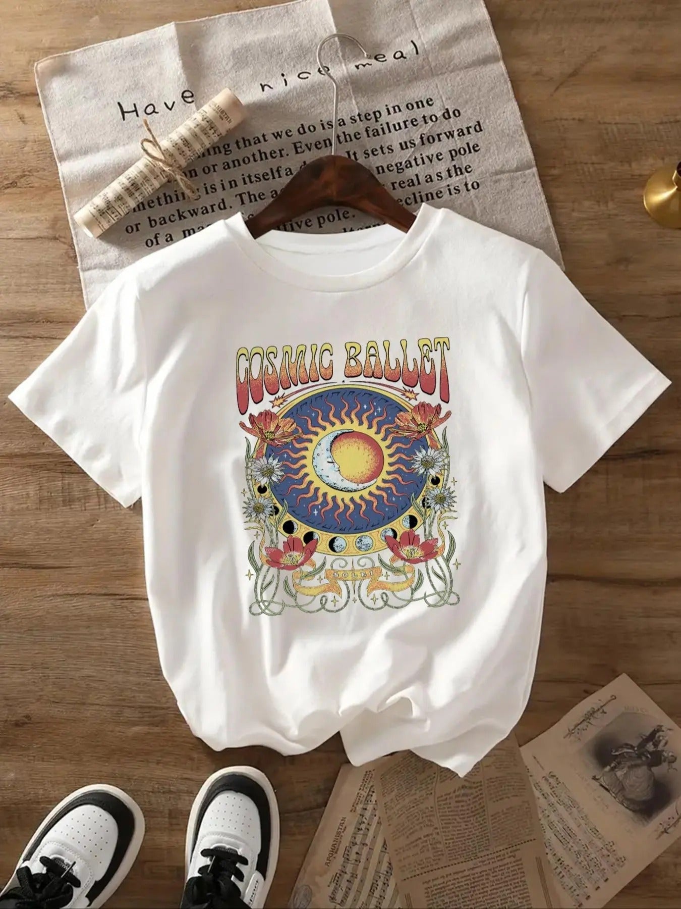 Floral Letter Print Round Neck Vintage Casual Short - Adult & Kids T-Shirts, Sweatshirts & Hoodies apparel design preview 1