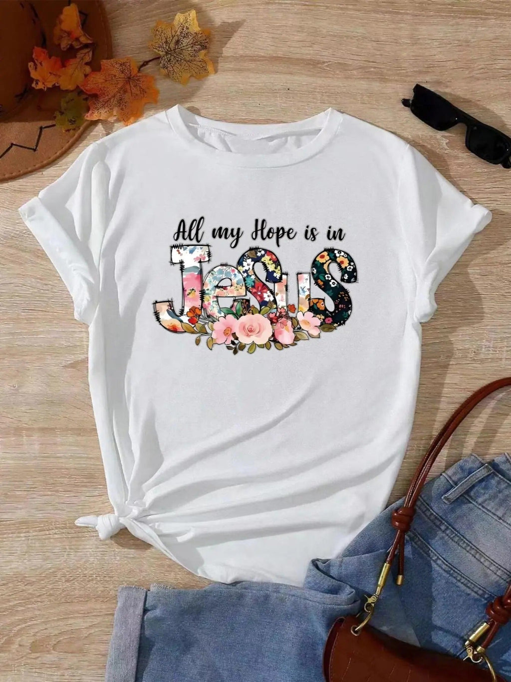 Floral Letter Print Round Neck Vintage Casual Short - Adult & Kids T-Shirts, Sweatshirts & Hoodies apparel design preview 1