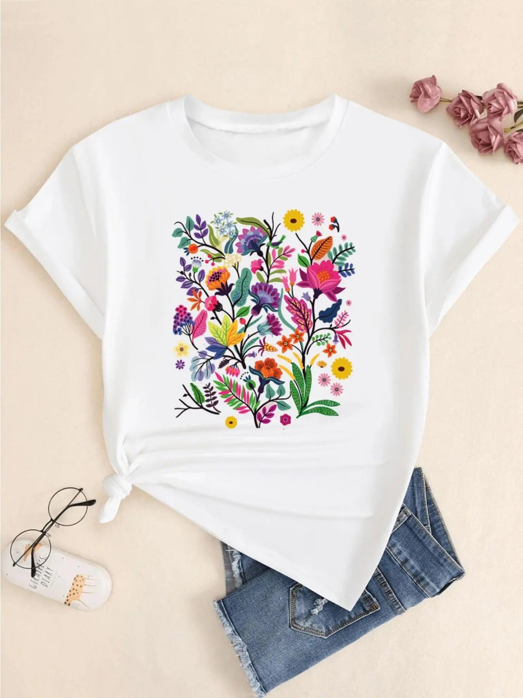 Floral Print Round Neck Casual Short Sleeve Crew - Adult & Kids T-Shirts, Sweatshirts & Hoodies apparel design preview 1