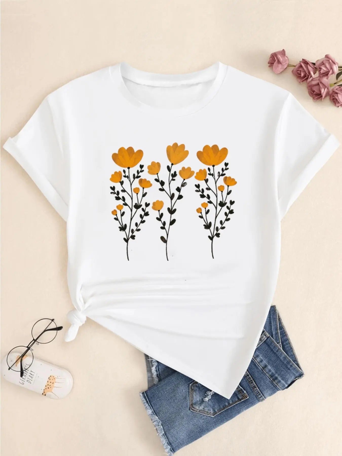 Floral Print Round Neck Casual Short Sleeve Crew - Adult & Kids T-Shirts, Sweatshirts & Hoodies apparel design preview 1