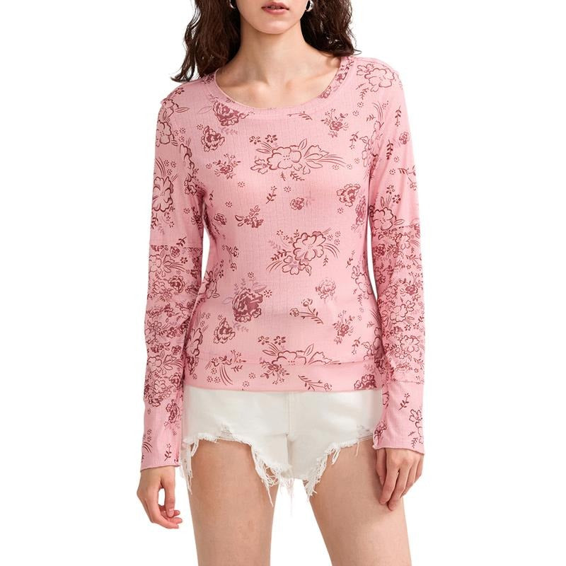 Floral Print Scoop Neck Long SleeveFit Lettuce Trim - Adult & Kids T-Shirts, Sweatshirts & Hoodies apparel design preview 1