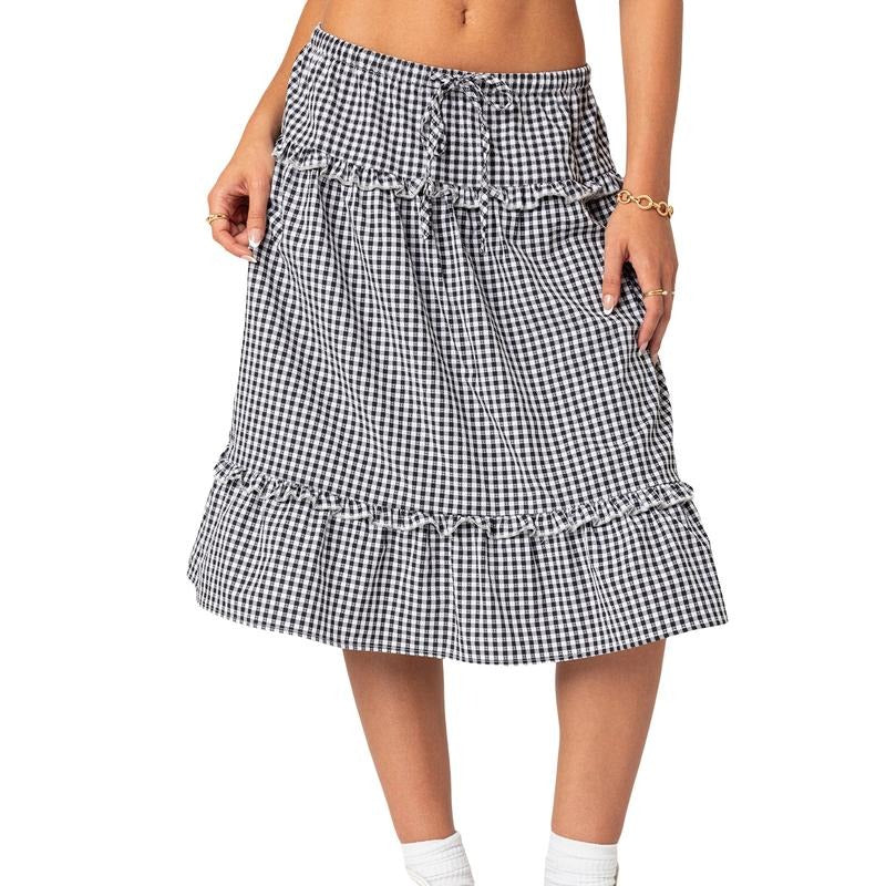 Flowy Midi Skirts High Waist Plaid Print Frill Trim - Adult & Kids T-Shirts, Sweatshirts & Hoodies apparel design preview 1