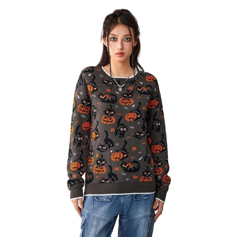 Halloween Cute Cartoon Print Round Neck Casual Knit - Adult & Kids T-Shirts, Sweatshirts & Hoodies apparel design preview 1