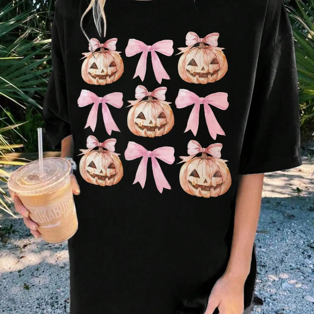 Halloween Themed Bowknot Pumpkin Print Casual Drop - Adult & Kids T-Shirts, Sweatshirts & Hoodies apparel design preview 1