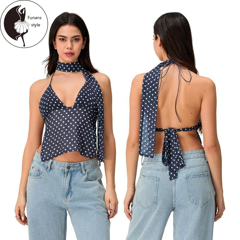 Halter Neck Tops Sleeveless Tie Backless Dots - Adult & Kids T-Shirts, Sweatshirts & Hoodies apparel design preview 1