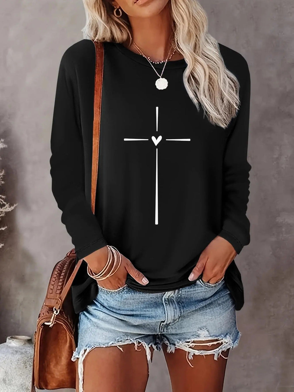 Heart Cross Print Round Neck Casual Crew Spring Fall - Adult & Kids T-Shirts, Sweatshirts & Hoodies apparel design preview 1