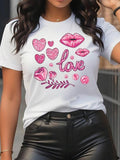 Heart Lip Print Round Neck Casual Letter Short Sleeve - Adult & Kids T-Shirts, Sweatshirts & Hoodies apparel design preview 1
