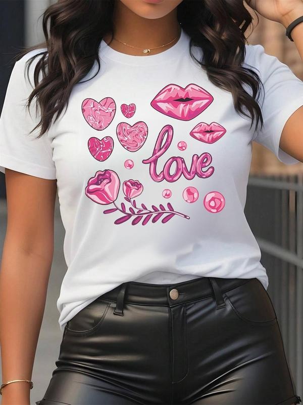 Heart Lip Print Round Neck Casual Letter Short Sleeve - Adult & Kids T-Shirts, Sweatshirts & Hoodies apparel design preview 1