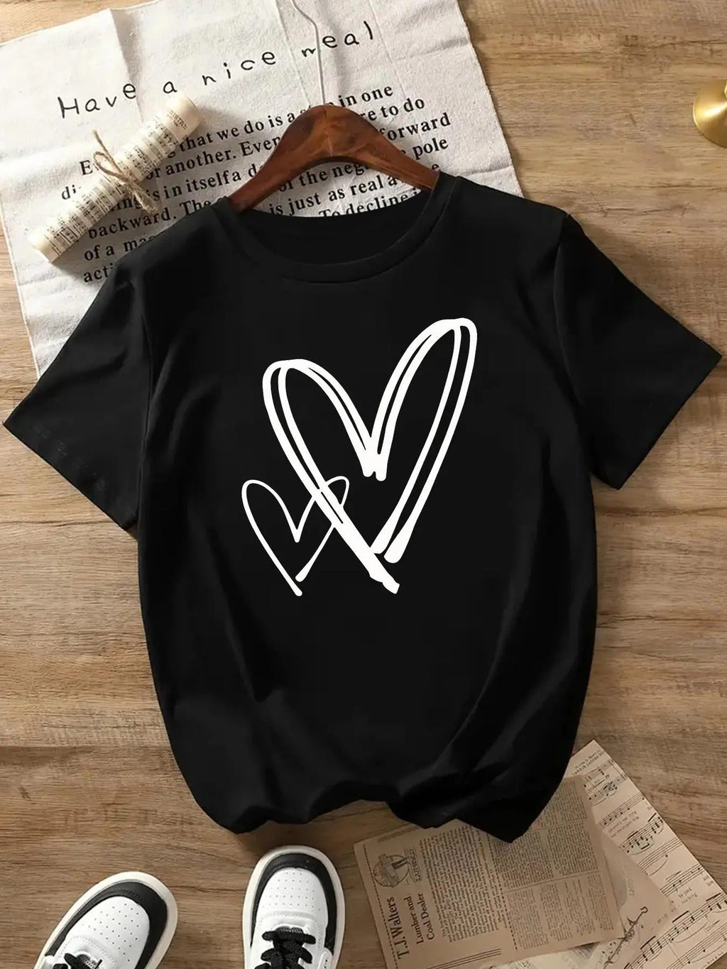 Heart Print Round Neck Casual Short Sleeve Crew Daily - Adult & Kids T-Shirts, Sweatshirts & Hoodies apparel design preview 1
