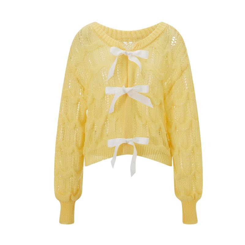 Hollow Out Round Neck Back Bow Knit Tops - Adult & Kids T-Shirts, Sweatshirts & Hoodies apparel design preview 1