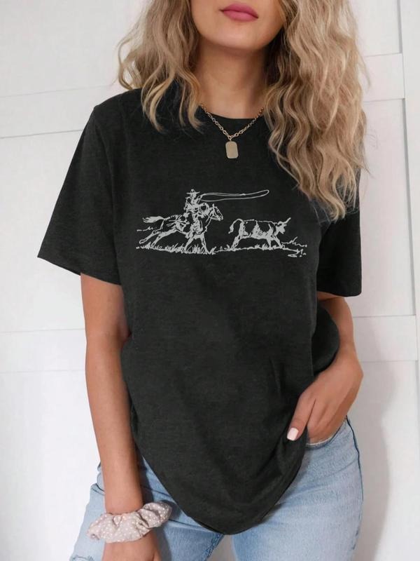 Horseman Cow Print Round Neck Casual Short Sleeve - Adult & Kids T-Shirts, Sweatshirts & Hoodies apparel design preview 1
