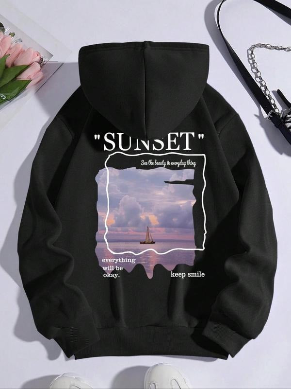 Landscape Print Drop Shoulder Casual Pocket - Adult & Kids T-Shirts, Sweatshirts & Hoodies apparel design preview 1