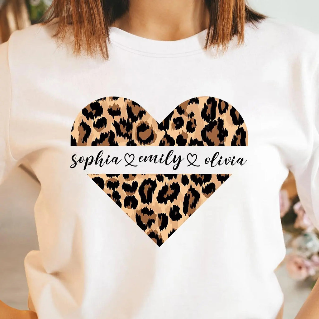 Leopard Heart Print Round Neck Casual Crew Short - Adult & Kids T-Shirts, Sweatshirts & Hoodies apparel design preview 1