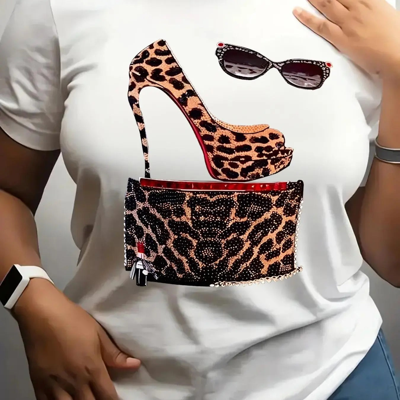 Leopard High Heel Pump Print Round Neck Casual Short - Adult & Kids T-Shirts, Sweatshirts & Hoodies apparel design preview 1
