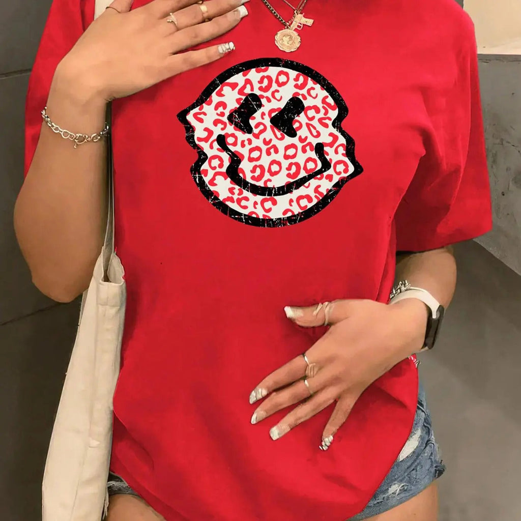Leopard Smile Face Print Casual Short Sleeve Round - Adult & Kids T-Shirts, Sweatshirts & Hoodies apparel design preview 1