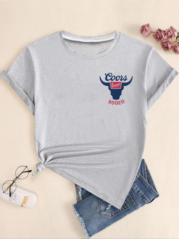 Letter Bull Head Print Round Neck Casual Short Sleeve - Adult & Kids T-Shirts, Sweatshirts & Hoodies apparel design preview 1